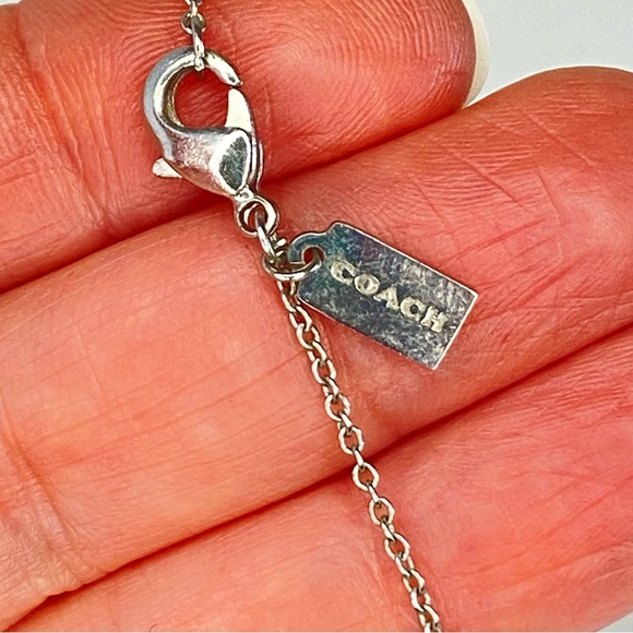 Coach Pink Bow Necklace Swarovski Crystal Silver Tone 16" Adjustable Signed - Picture 7 of 9